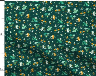 Little Cryptid Fabric - Cryptid Cuties Small Green By Therewillbecute - Cryptozoology Mask Scale Cotton Fabric By The Yard With Spoonflower