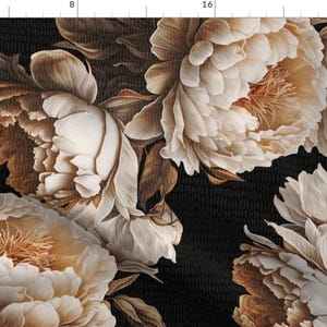 Black Floral Fabric - Dramtic Peonies by digitalarsiart - Vintage Flowers Floral Retro Modern Dark Beige Fabric by the Yard by Spoonflower