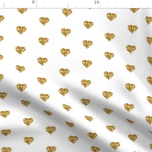 Gold Heart Fabric - Small Hearts In Gold Glitter By Willowlanetextiles - Faux Glitter Kids Cotton Fabric By The Yard With Spoonflower