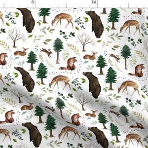 Tiny Woodland Animals Fabric - Woodland Animals In The Forest By Hipkiddesigns - Watercolor Pine Cotton Fabric By The Yard With Spoonflower