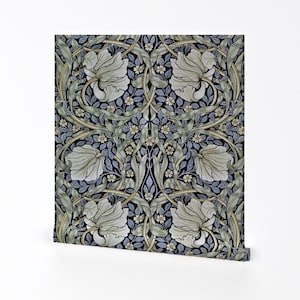 William Morris Removable Peel and Stick Wallpaper - Floral Green Blue Art Nouveau Damask - Wall Art Wall Decor - Pimpernel by salvagescapes
