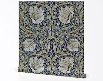 William Morris Removable Peel and Stick Wallpaper - Floral Green Blue Art Nouveau Damask - Wall Art Wall Decor - Pimpernel by salvagescapes
