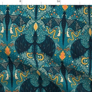 Maximalist Fabric - Folk Dragons Medium by writtenbykristen - Whimsical Fairytale Dragons Enchanted Forest Fabric by the Yard by Spoonflower