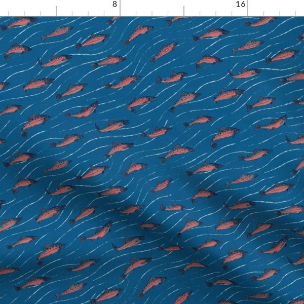 Salmon Fabric - Upstream Salmon By Caleb Luke Lin - Salmon Fish Fishing River Outdoors Spawn Cotton Fabric By The Yard With Spoonflower