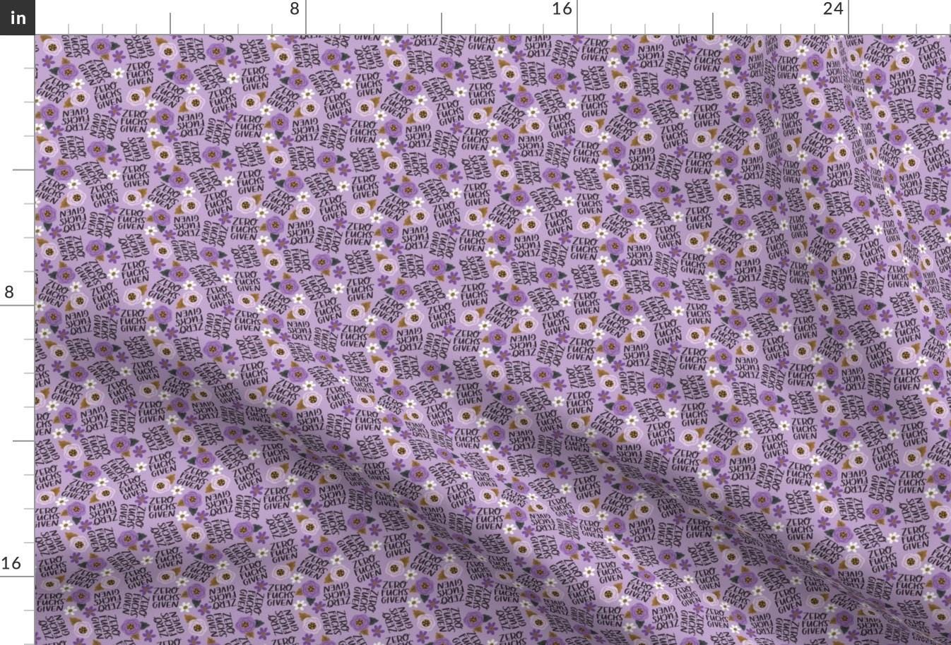 Sweary Fabric - Zero Fucks Given By Cynthiafrenette - Purple Mature Adult NSFW Face Mask Floral Cotton Fabric By The Yard With Spoonflower