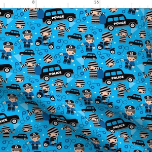 Police Car Fabric - Thiefs Cops And Robbers Police Theme By Littlesmilemakers - Police Car Kids Cotton Fabric By The Yard With Spoonflower