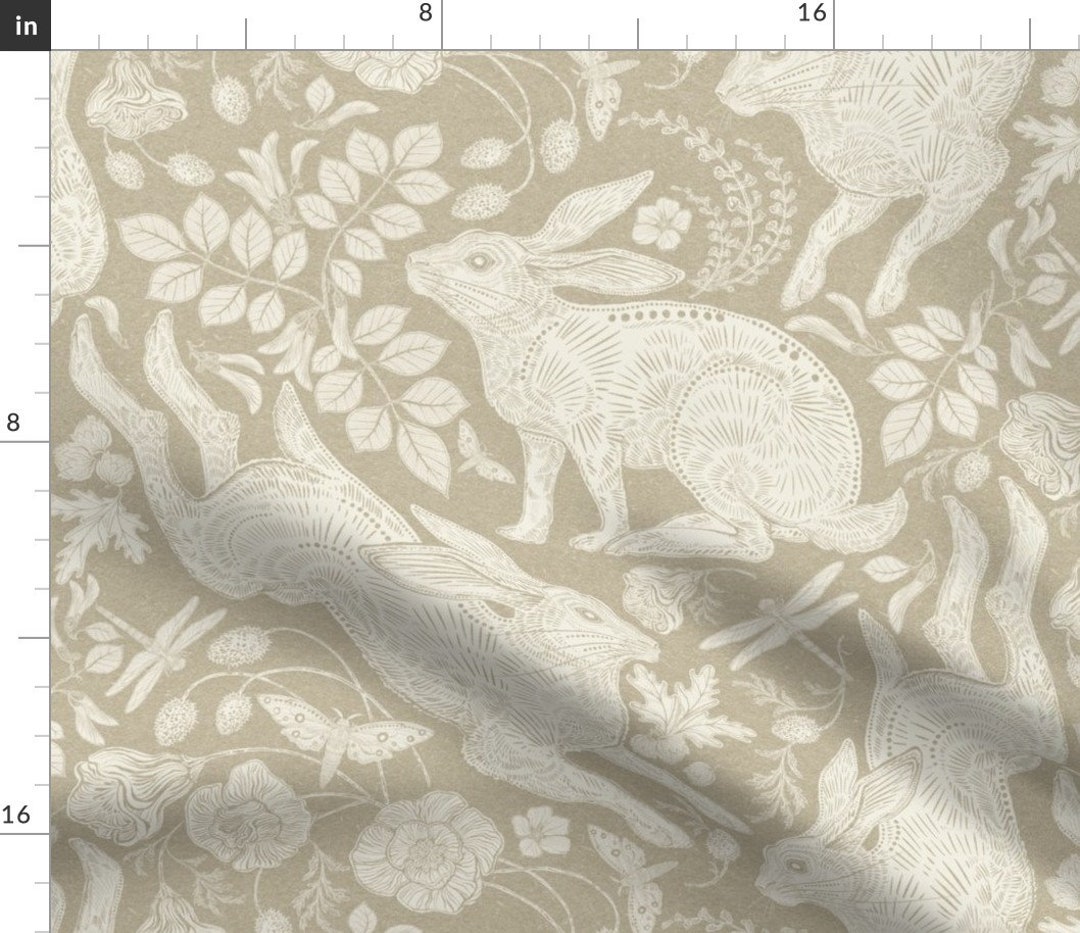 Neutral Rabbits Fabric Ivory Rabbit by Silver_steer_design Woodland