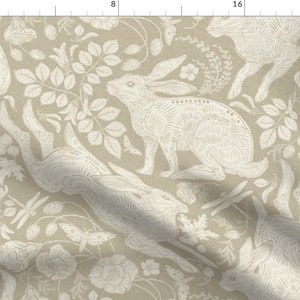 Neutral Rabbits Fabric - Ivory Rabbit by silver_steer_design - Woodland Animals Large Scale Botanical Fabric by the Yard by Spoonflower