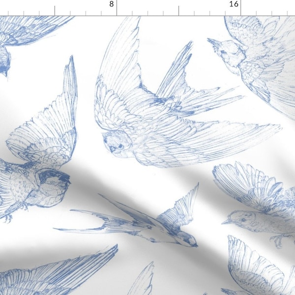 Birds Fabric - Flight Blueberry By Lilyoake - Birds Outlines Flight Blue White Modern Home Decor Cotton Fabric By The Yard With Spoonflower