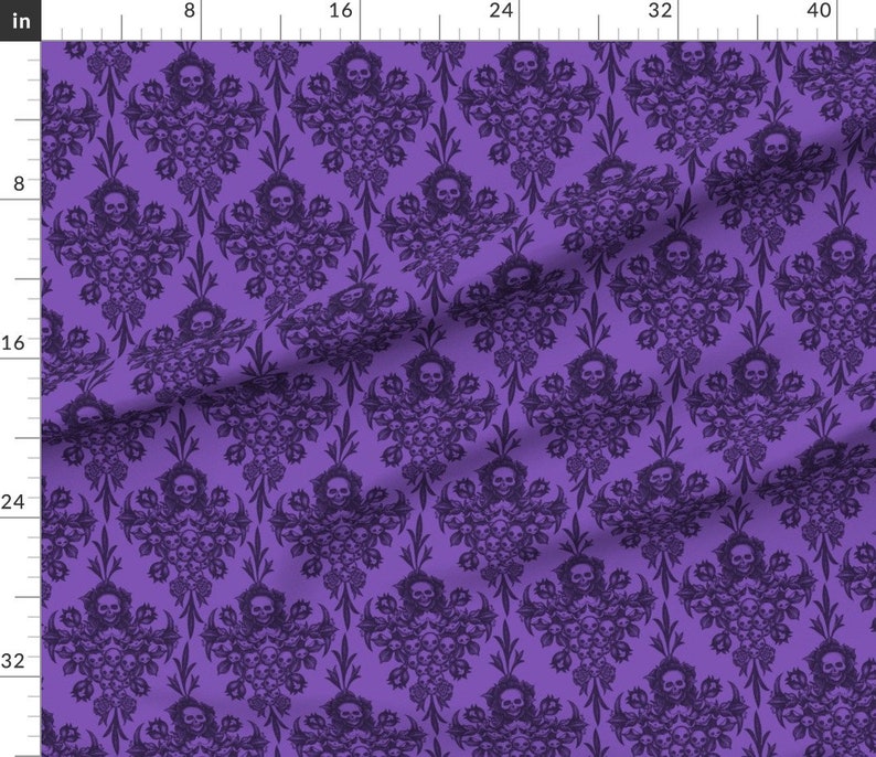 Skull Fabric Skull Damask Purple by Thecalvarium Modern Etsy