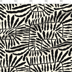 Tessuto per tappezzeria moderno con motivo botanico - Foglia astratta nera di eti_enne - Tessuto geometrico con foglia nera, crema e avorio tagliato su misura con Spoonflower immagine 3
