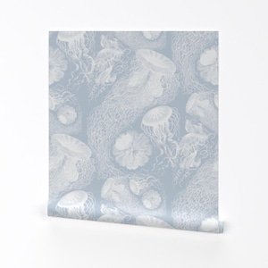 Jellyfish Wallpaper - Versailles Fog White Swarm By Peacoquettedesigns- Custom Printed Removable Self Adhesive Wallpaper Roll by Spoonflower