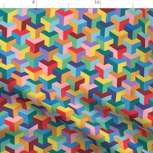 Bright Geometric Fabric - Colorful Epsilon Check by phanya_style - Checkered Colorful Cheerful Cube Fabric by the Yard by Spoonflower