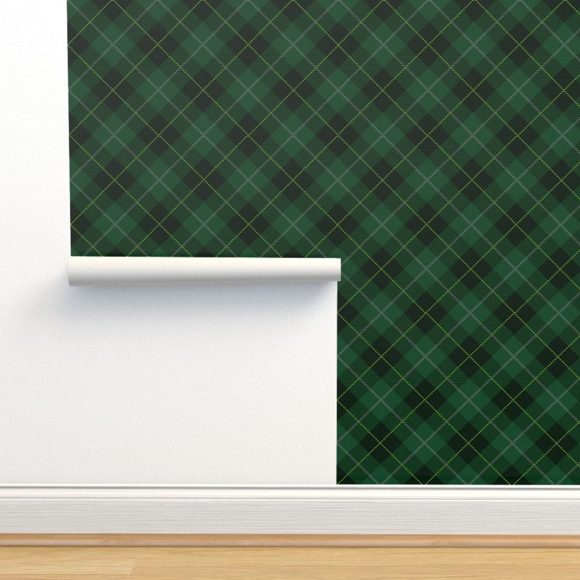 Green Plaid Wallpaper Dark Green Christmas Tartan by - Etsy