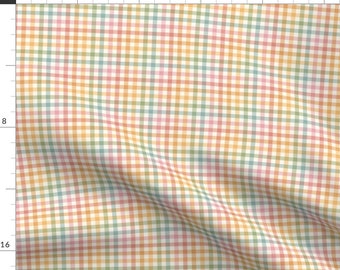 Pastel Rainbow Plaid Apparel Fabric - Cute Mini Gingham by muchsketch - Baby Pink Blue Green Boho Check Clothing Fabric by Spoonflower