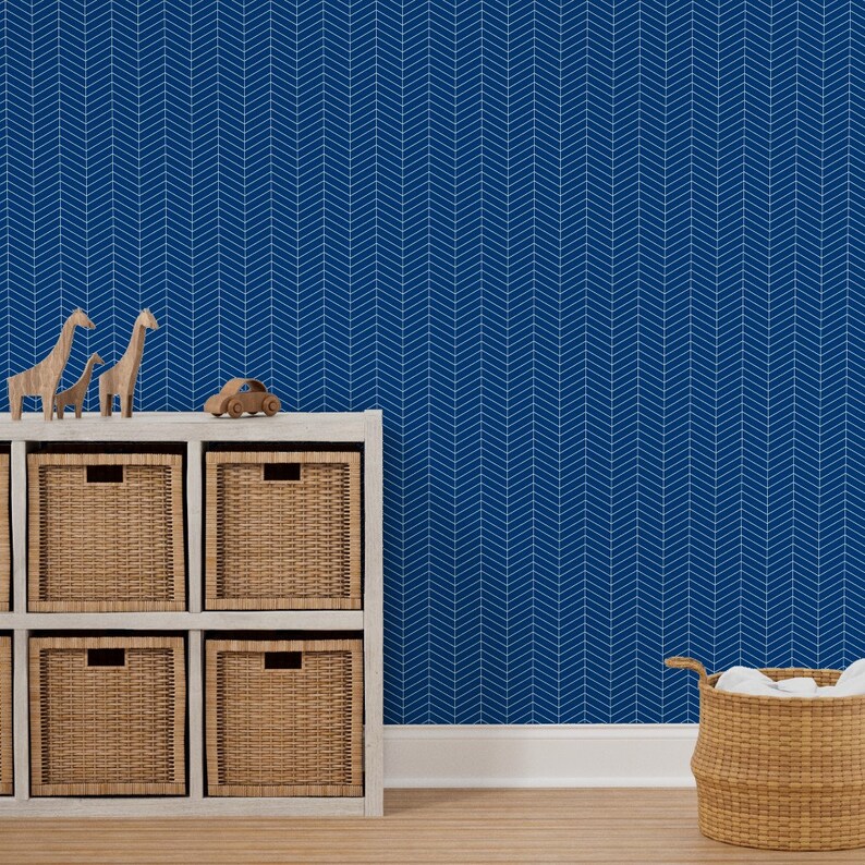 Blue Herringbone Wallpaper Cobalt Chevron by Etsy
