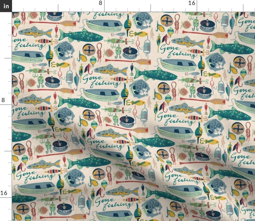 Fishing Fabric Fishing Smaller 3 by Ohn Mar Win Rustic Weathered Look Fly  Fishing Camping Cotton Fabric by the Yard With Spoonflower -  Canada