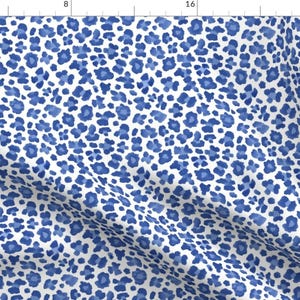 Tiny Blue Leopard Print Fabric - 6&quot; Blue Leopard Print By Danika Herrick -Mask Scale Animal Print Cotton Fabric By The Yard With Spoonflower