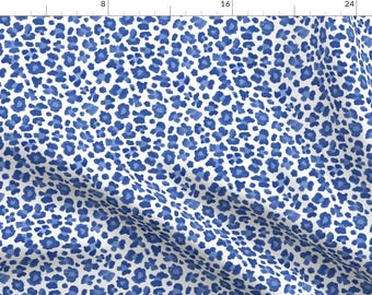 Tiny Blue Leopard Print Fabric - 6" Blue Leopard Print By Danika Herrick -Mask Scale Animal Print Cotton Fabric By The Yard With Spoonflower
