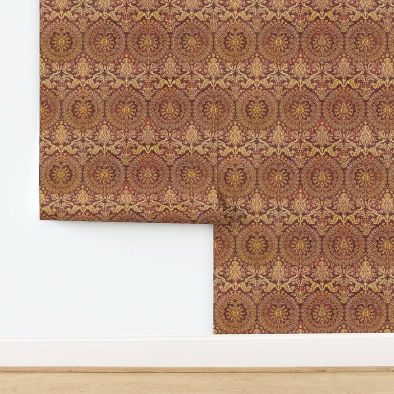 Damask Wallpaper - Catherine Of Aragon By Peacoquettedesigns - Damask Custom Printed Removable Self Adhesive Wallpaper Roll by Spoonflower image 4
