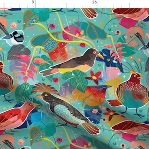 Red And Blue Bird Fabric - Bohemian Rhapsody Birds By Mount Vic And Me By Mountvicandme - Bird Cotton Fabric By The Yard With Spoonflower