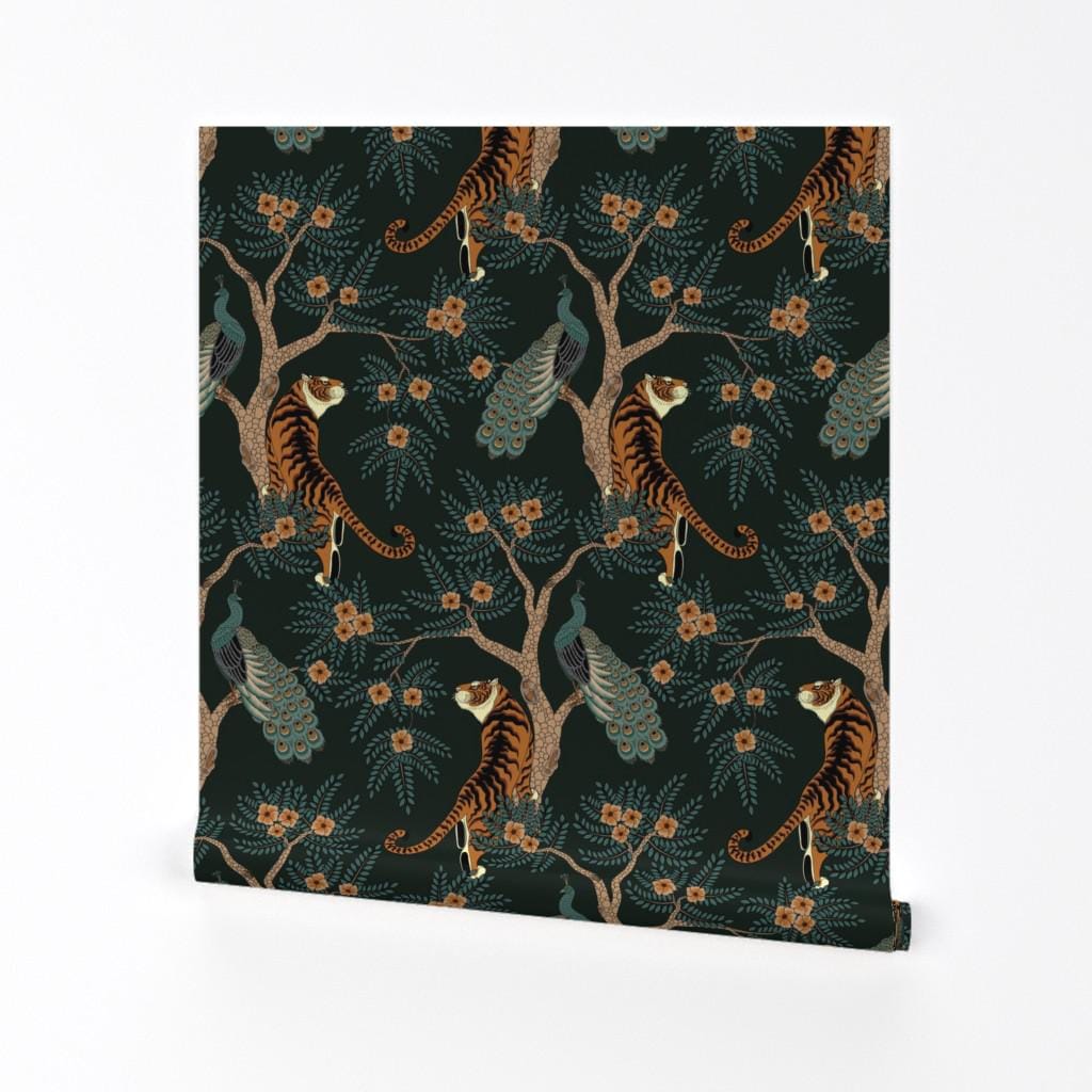 Tiger Chinoiserie Removable Peel and Stick Wallpaper - Bengal Tiger ...