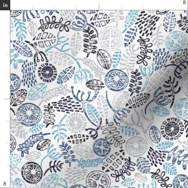 Ink Block Print Fabric Botanical Block Print by Matite Etsy