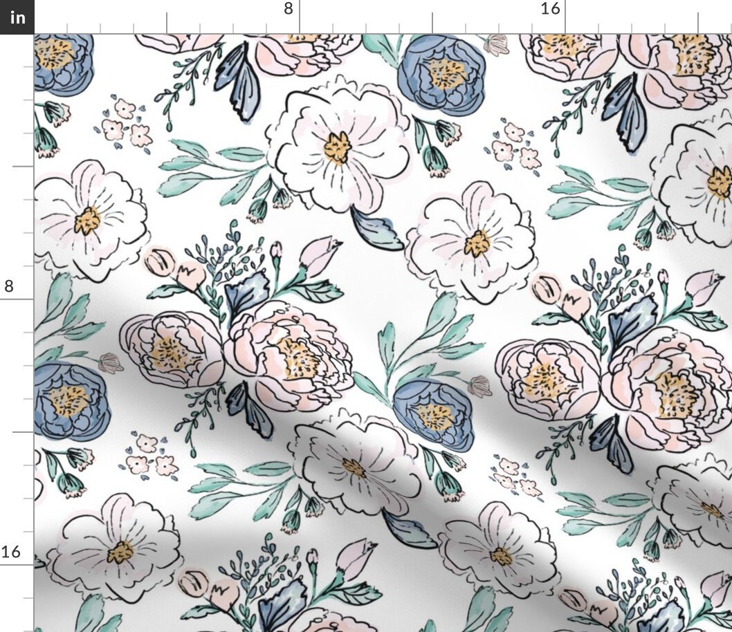 Floral Vintage Fabric Indy-bloom-design-periwinkle-rose by - Etsy