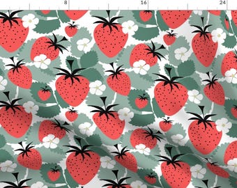 Strawberries Fabric - Strawberry Fields Forever By Mirimo Design - Summer Fruit Floral Kitchen Cotton Fabric By The Yard With Spoonflower