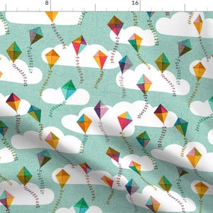Colorful Flying Kites Fabric - Flying Kites Rainbow {Sky} By Ceciliamok - Kites Colorful Cotton Fabric By The Yard With Spoonflower