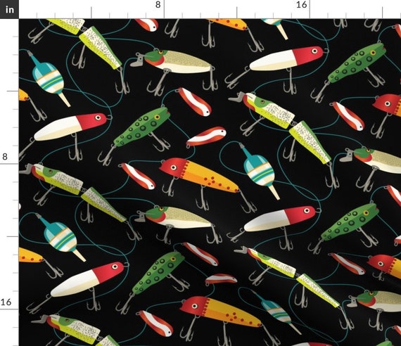 Fishing Fabric - Plenty Of Fishing Lures By Retrorudolphs - Fishing  Outdoors Lake River Fish Cotton Fabric By The Yard With Spoonflower