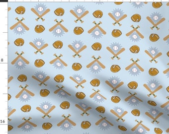 Baseball Fabric - Let's Play Baseball by sue_perry_creative - Light Blue Summer Sports Ditsy Scale Fabric by the Yard by Spoonflower