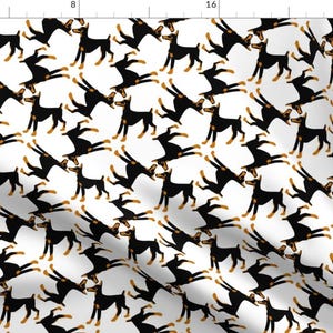 Dog Fabric - Dizzy Dobies White By Eclectic House - Dog Breed Doberman Pinscher Brown Tan White Cotton Fabric By The Yard With Spoonflower