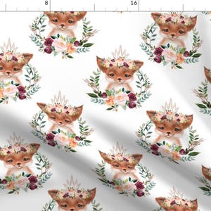 Floral Foxes Woodland Fabric - Paprika Floral Fox With Crown 6&quot; By Karolina Papiez - Floral Fox Cotton Fabric By The Yard With Spoonflower