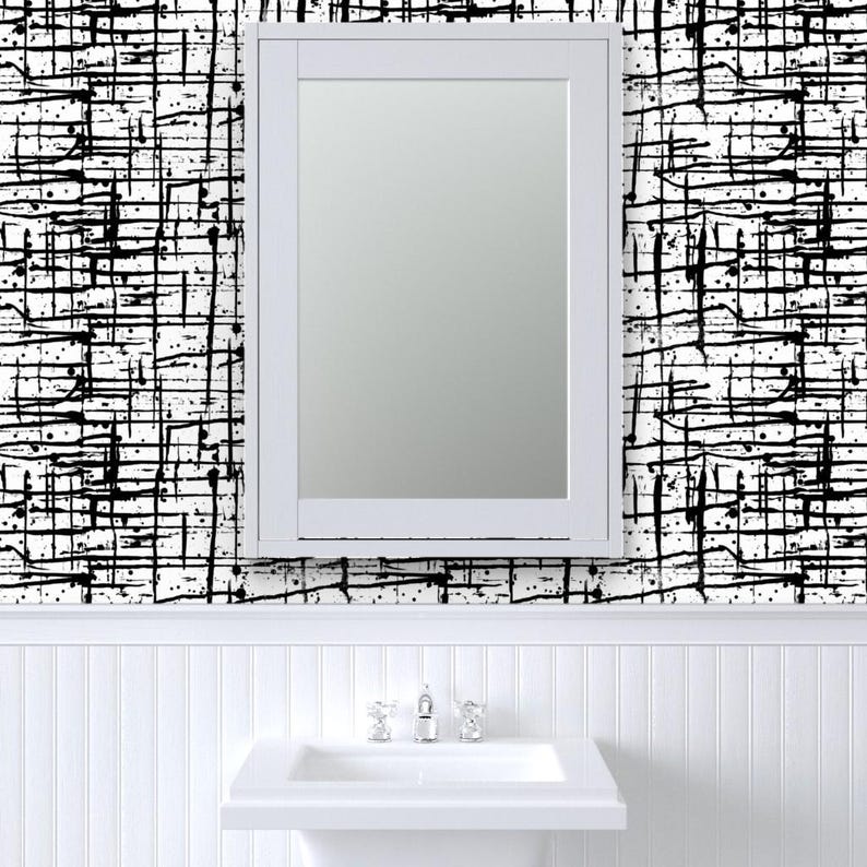 Schwarze Tapete – Tintenklecks-Motiv in Schwarz-Weiß von Pond Ripple – Schwarze, individuell bedruckte, abnehmbare, selbstklebende Tapetenrolle von Spoonflower Bild 8
