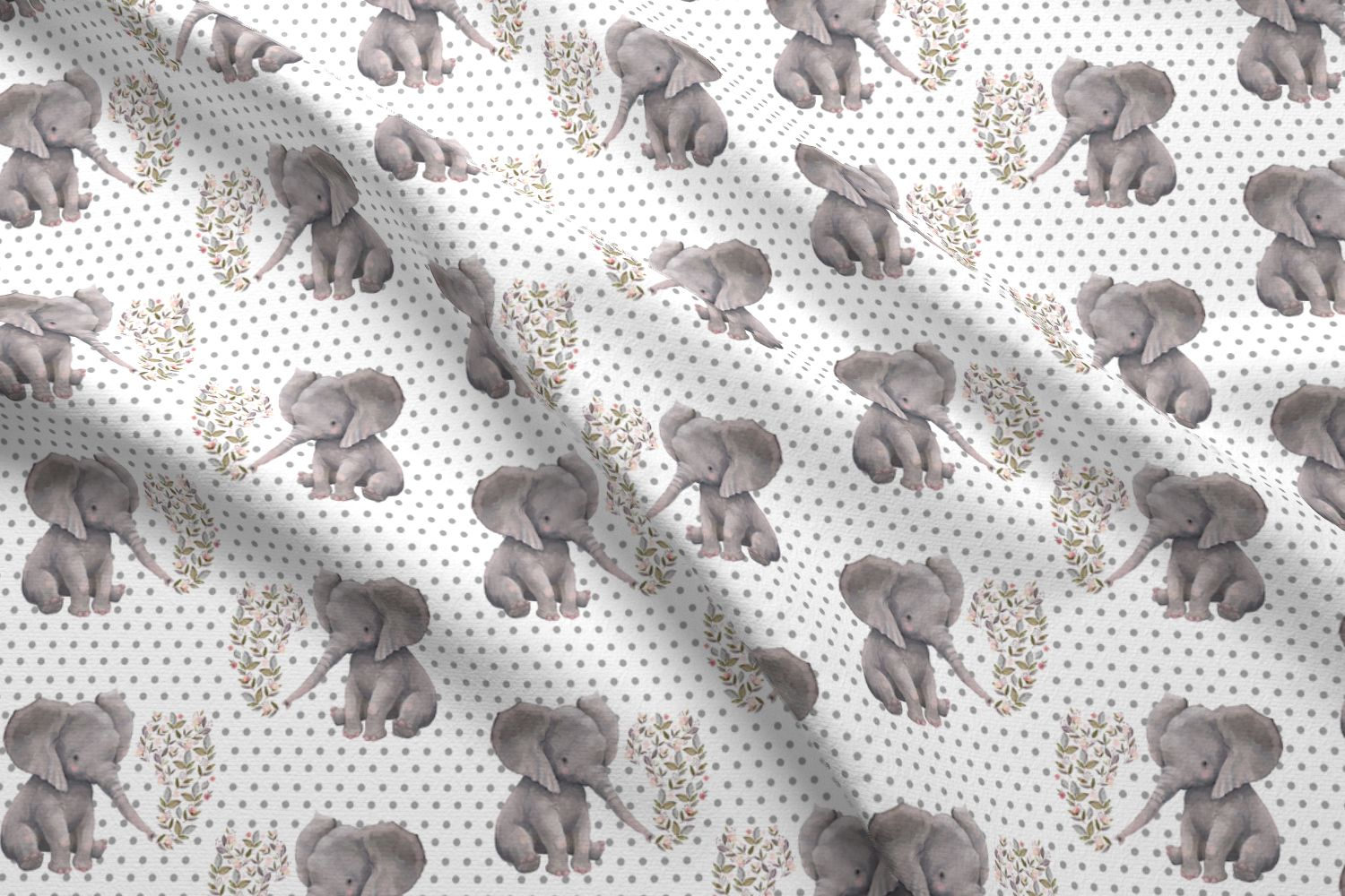 Baby Elephant Fabric 8 Floral Elephant Polka Dots By Etsy