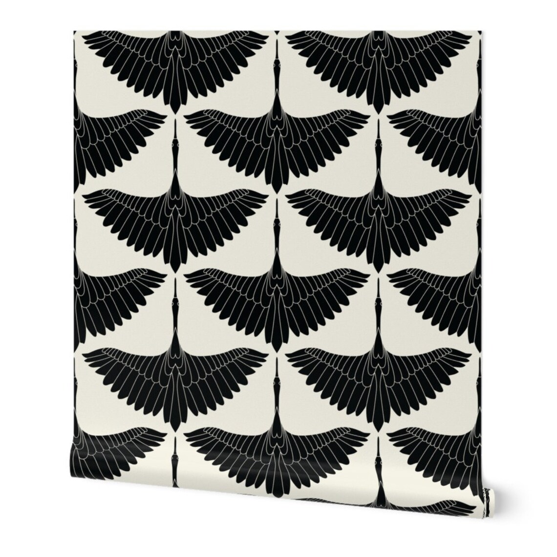 Swan Wallpaper Swan Song // Black on Ecru by Jennykate | Etsy