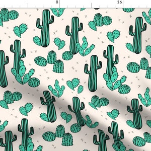 Cactus Fabric - Cactus / Cacti Green Tropical Summer Palms Prints Plants Outdoors Southwest Desert Custom Fabric By Andrea Lauren