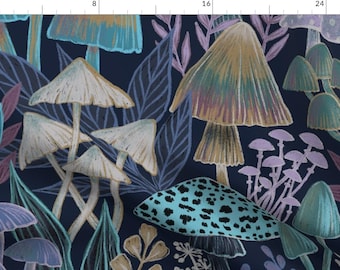 Mushroom Forest Fabric - Mysterious Mushroom by alenaganzhela - Large Scale Dark Moody Psychedelic Fabric by the Yard by Spoonflower