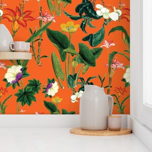 Floral Wallpaper - Vintage Floral Orange By Bruxamagica - Vintage Floral Custom Printed Removable Adhesive Wallpaper Roll by Spoonflower image 7