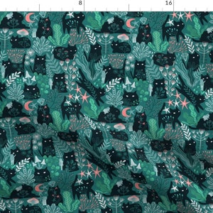 Forest Green Fabric - Green Forest Cats by kostolom3000 - Cats Summer Spring Leaves Flowers Feline Frenzy Fabric by the Yard by Spoonflower