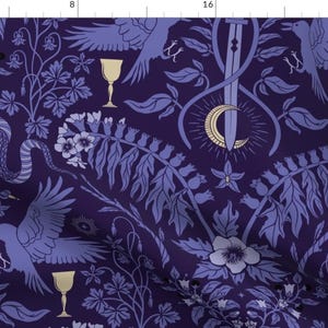 Apothecary Fabric - Periwinkle Witch Garden By Misentangledvision -Potion Poisonous Ravens Snakes Cotton Fabric By The Yard With Spoonflower