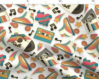 Skates Retro Rainbow Boom Box Fabric - Retro Roller Rink Pins By Gingerlique - Skating Rink Cotton Fabric By The Yard With Spoonflower
