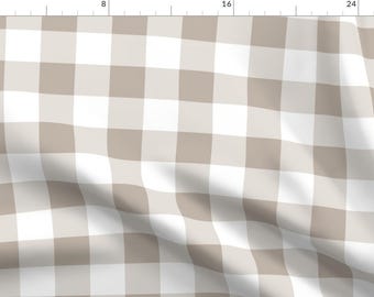 Gingham Fabric - Gustav Bold Check In Belgian Linen By Lilyoake - Plaid Gingham Beige White Cotton Fabric By The Yard With Spoonflower