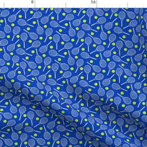 Tennis Fabric - Tennis Racquet And Ball By Littlearrowdesign - Royal Blue Lime Green Sports Cotton Fabric By The Yard With Spoonflower