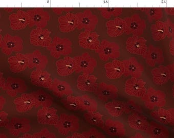 Dark Tropical Hibiscus Fabric - Hau Flower On Dark Brown By Eternalsummerhawaii - Hawaiian Floral Cotton Fabric By The Yard With Spoonflower