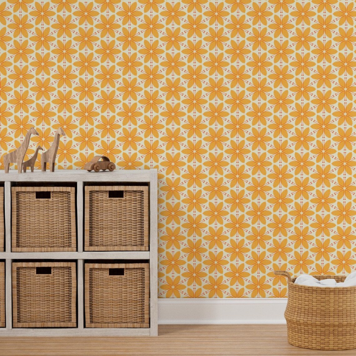 Bold Yellow Floral Wallpaper Lily Honey by Friztin Yellow Etsy
