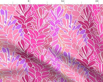 Vines Fabric - Tropical Ginger Blossom Vines In Pink + Coral By Yesterdaycollection - Pink Bright Cotton Fabric By The Yard With Spoonflower