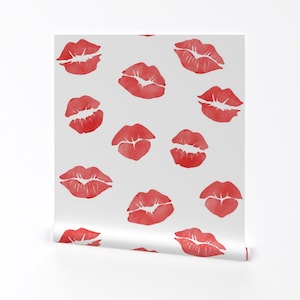 Kiss Wallpaper - Kiss Kiss By Nagorerodriguezdesign - Kiss Lips Red Custom Printed Removable Self Adhesive Wallpaper Roll by Spoonflower