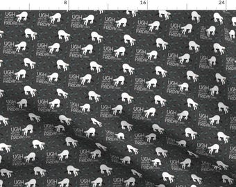 Lazy Sloths Fabric - 3" Wake Me Up When Friday Comes - Grey By Rebelmod - Sloths Lazy Gray Friday Cotton Fabric By The Yard With Spoonflower